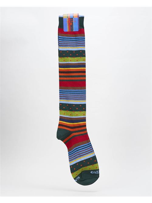 Green long socks with a mix of stripes and polka dots Gallo GALLO | Socks | AP51239314727