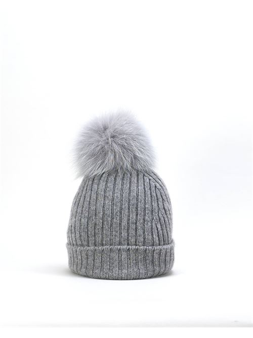 Ribbed pure aschmere hat with real fur pon pon Vanise' VANISE' | Hat | V2169898