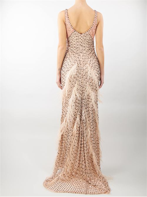 Long dress with micro pearls and feathers Perlarossa PERLAROSSA | abito en | 62191612